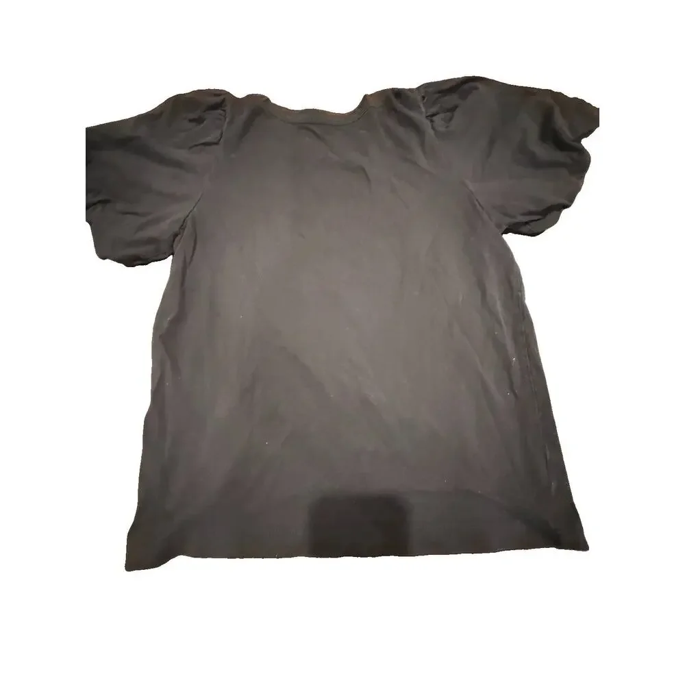 LOFT Black Puff Sleeve Top Women’s Small Short Sleeve Crew Neck Casual Shirt